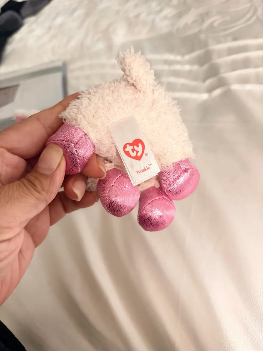 Ty Cream Lamb Plush with Pink Sparkle Ears, Hooves & Eyes